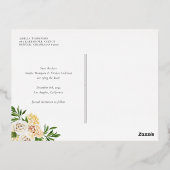 アプリコット英語バラフローラフレーム日付の保存 箔招待状ポストカード (裏面)