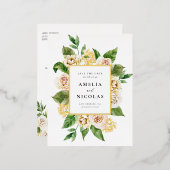 アプリコット英語バラフローラフレーム日付の保存 箔招待状ポストカード (正面/裏面)