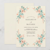 アプリコット+シーフォーム+葉っぱのウェディング 招待状 (正面/裏面)
