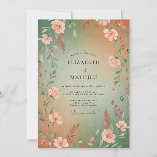 アプリコット セージ ラナンキュラス ユーカリ ウェディング 招待状 (正面)