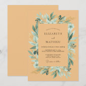 アプリコット・ティール・ユーカリの結婚式 招待状 (正面/裏面)