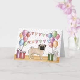 アプリコット・パグの犬 カラフルなパステル色の誕生日おめでとう カード