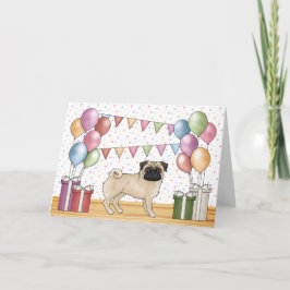 アプリコット・パグの犬 カラフルなパステル色の誕生日おめでとう カード