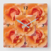 アプリコット・ピーチ・バラ・フラワー・クローズアップ・フォト スクエア壁時計 (正面)