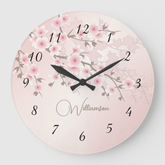 アプリコット 桜 モノグラム ラージ壁時計 (正面)