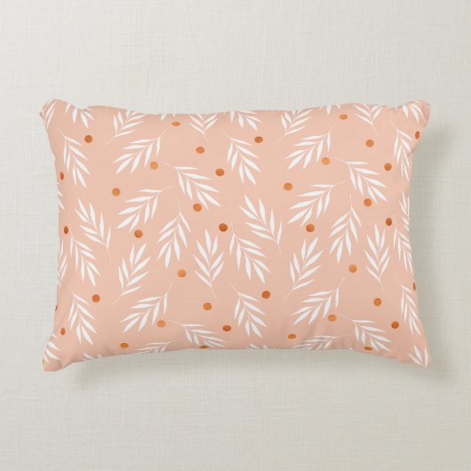 アプリコモダンットピンクフローラ葉パターン アクセントクッション (正面)