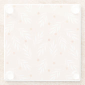 アプリコモダンットピンクフローラ葉パターン ガラスコースター (裏面)