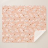 アプリコモダンットピンクフローラ葉パターン シェルパブランケット (正面(横))