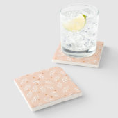 アプリコモダンットピンクフローラ葉パターン ストーンコースター (横)