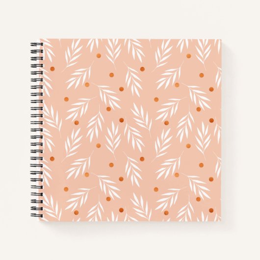 アプリコモダンットピンクフローラ葉パターン ノートブック (正面)