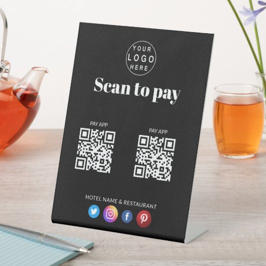 アプリシンプルの支払いにロゴをスキャン2 QRコードブラック 台座サイン (インサイチュ)