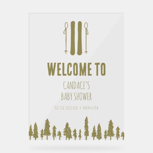 アプリススキーウィンターテーマピンクベビーシャワーウェルカム アクリルサイン (正面)