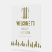 アプリススキーウィンターテーマピンクベビーシャワーウェルカム アクリルサイン (傾斜)