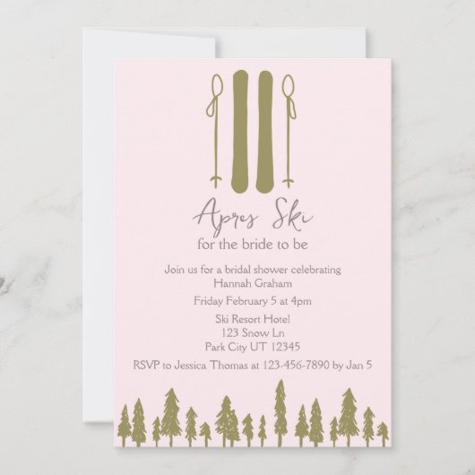 アプレーススキピンクウィンターブライダルシャワー 招待状 (正面)