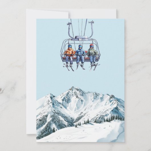 アプレーススキーウィンタースキーリフト水カラーブライダルシャワー 招待状 (裏面)