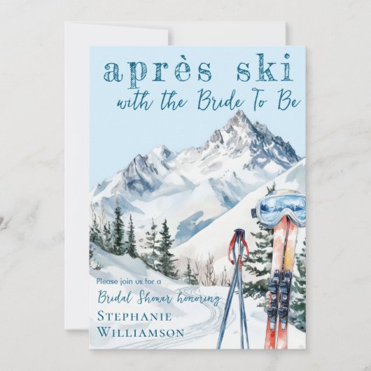 アプレーススキーウィンタースキー水カラーブライダルシャワー 招待状 (正面)