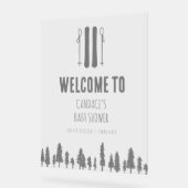 アプレーススキーウィンターテーマシルバーベビーシャワーウェルカム アクリルサイン (傾斜)