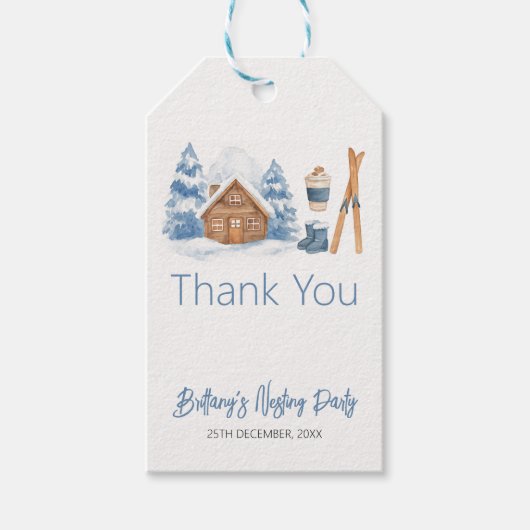 アプレーススキーベビーシャワー冬のネスティングパーティー ギフトタグ (正面)