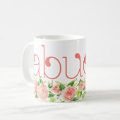 アベラコーラルピンクウォーターカラーフローラバラ コーヒーマグカップ (正面左)