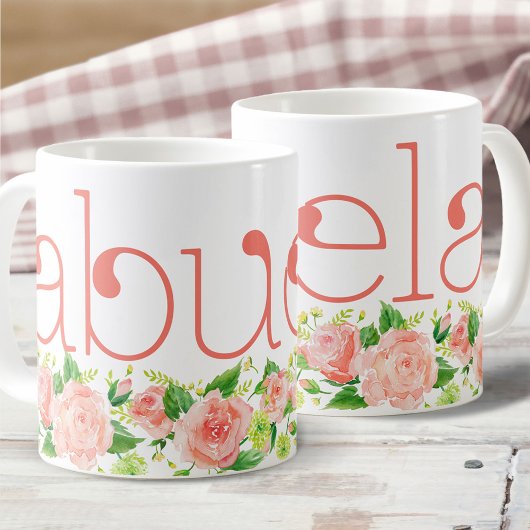 アベラコーラルピンクウォーターカラーフローラバラ コーヒーマグカップ