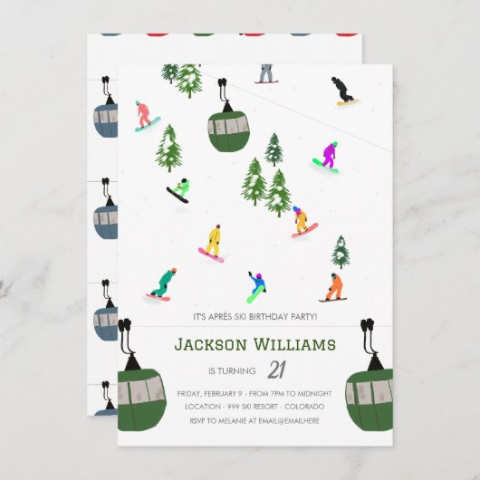 アペモダンルススノーボードスノーボード誕生日 招待状 (正面/裏面)