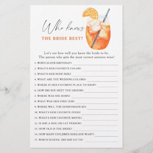 アペロカクテル – 誰が花嫁のゲームを知っ最高のている (正面)