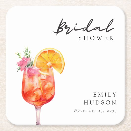 アペロルスピリッツフローラブライダルシャワー招待 スクエアペーパーコースター (正面)