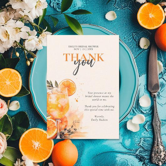 アペロールスプリッツの水彩ウェディングシャワー サンキューカード