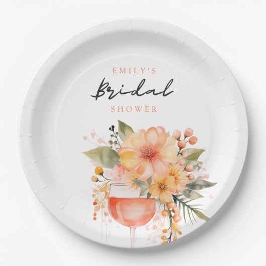 アペロールスプリッツの花を添えたブライズシャワー ペーパープレート (正面)