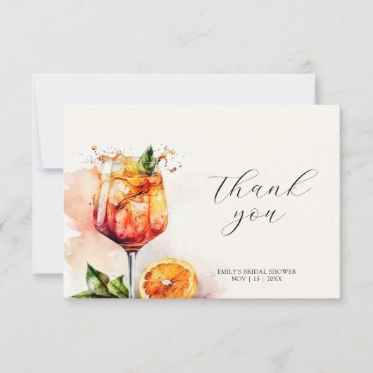 アペロールスプリッツ ウォーターカラーブライダルシャワー サンキューカード (正面)