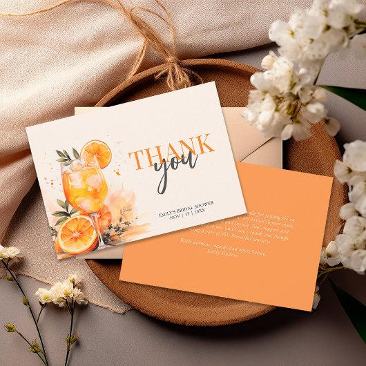 アペロールスプリッツ ウォーターカラー ブライダルシャワー サンキューカード