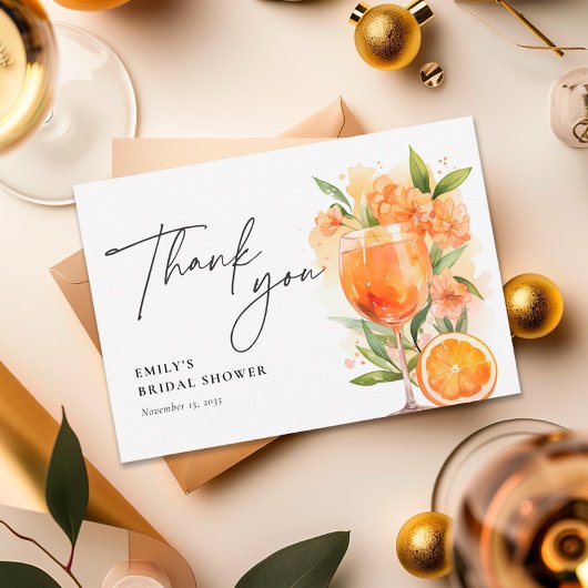 アペロールスプリッツ ウォーターカラー ブライダルシャワー サンキューカード