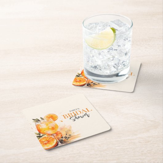 アペロールスプリッツ ウォーターカラー ブライダルシャワー スクエアペーパーコースター (インサイチュ)