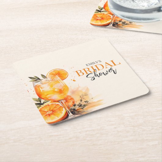 アペロールスプリッツ ウォーターカラー ブライダルシャワー スクエアペーパーコースター (アングル)