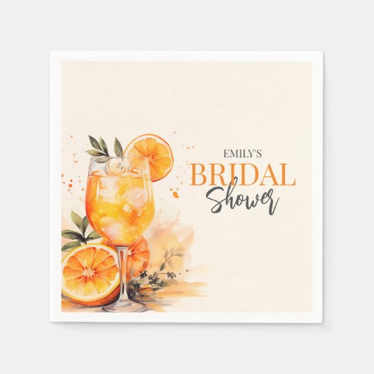 アペロールスプリッツ ウォーターカラー ブライダルシャワー スタンダードカクテルナプキン (正面)