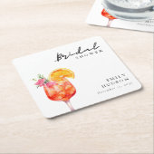 アペロールスプリッツ フラワーブライダルシャワー招待状 スクエアペーパーコースター (アングル)