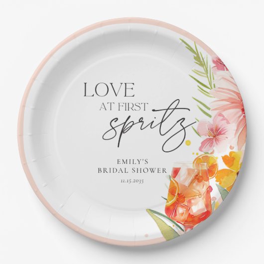 アペロール スプリッツ ウォーターカラー ブライダル シャワー ペーパープレート (正面)