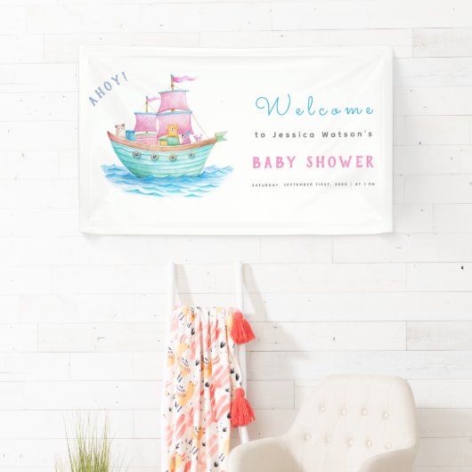 アホイそれはベビー船の動物の帆船の赤ちゃんシャワーだ 横断幕 (インサイチュ)