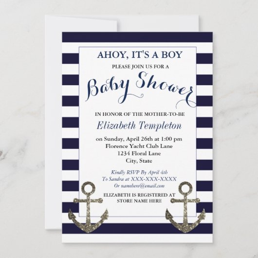 アホイそれは男の子の航海のベビーシャワー招待状 招待状 (正面)