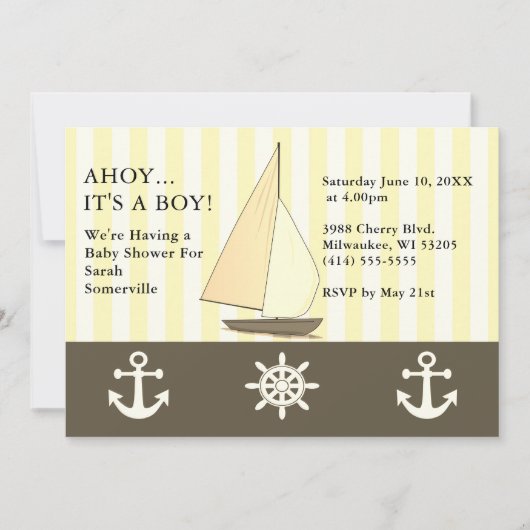 アホイそれは男の子の赤ちゃんシャワー帆走セピアスタイル 招待状 (正面)