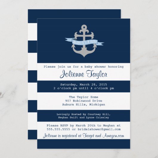 アホイそれは男の子の赤航海のちゃんシャワー招待状 招待状 (正面/裏面)