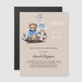 アホイそれは男の子テディのセーラー豪華ベビーシャワー マグネット招待状 (正面/裏面)