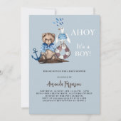 アホイそれは男の子テディベアのセーラーベビーシャワー 招待状 (正面)