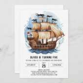 アホイエンチャントウェーブズパイレーツ誕生日 招待状 (正面/裏面)