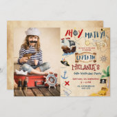 アホイキャプテントレジャーパイレーツ子供の誕生日パーティー 招待状 (正面/裏面)