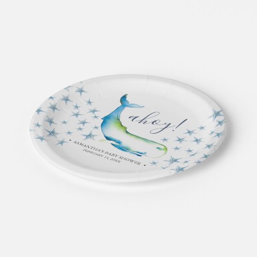 アホイキュートブルーホエールベビーシャワー ペーパープレート (アングル)