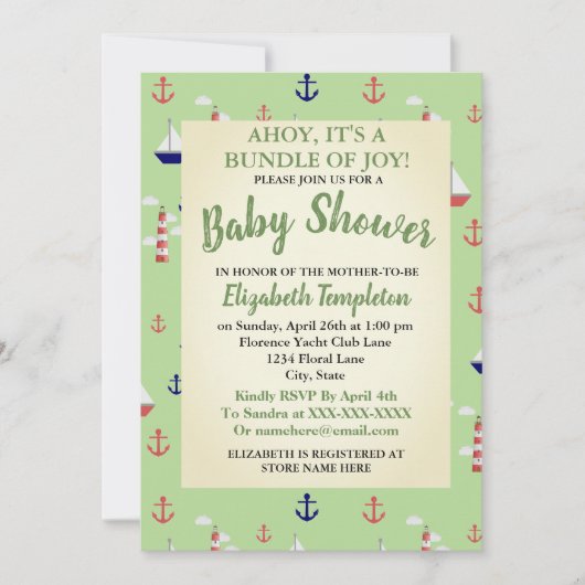 アホイキュート航海のベビーシャワー招待状 招待状 (正面)