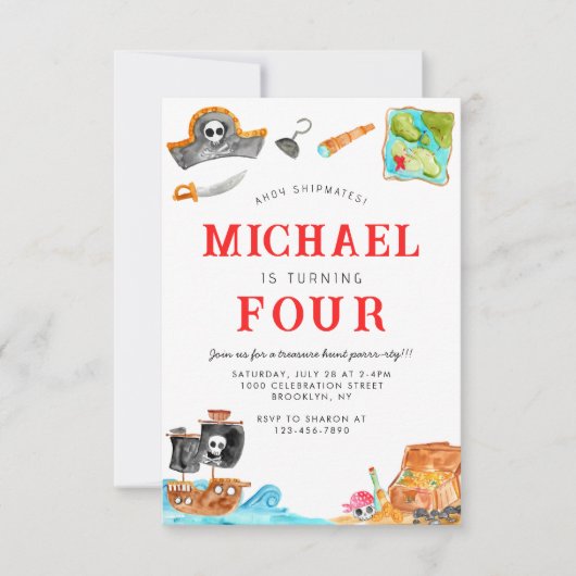 アホイシプマイズトレジャー狩り船舶海賊団誕生日 ノートカード (正面)