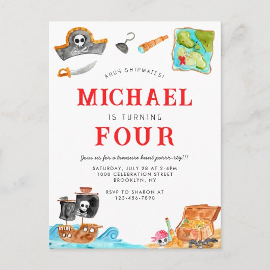 アホイシプマイズトレジャー狩り船舶海賊団誕生日 ポストカード (正面)