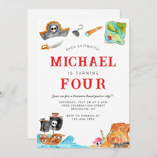 アホイシプマイズトレジャー狩り船舶海賊団誕生日 招待状 (正面/裏面)